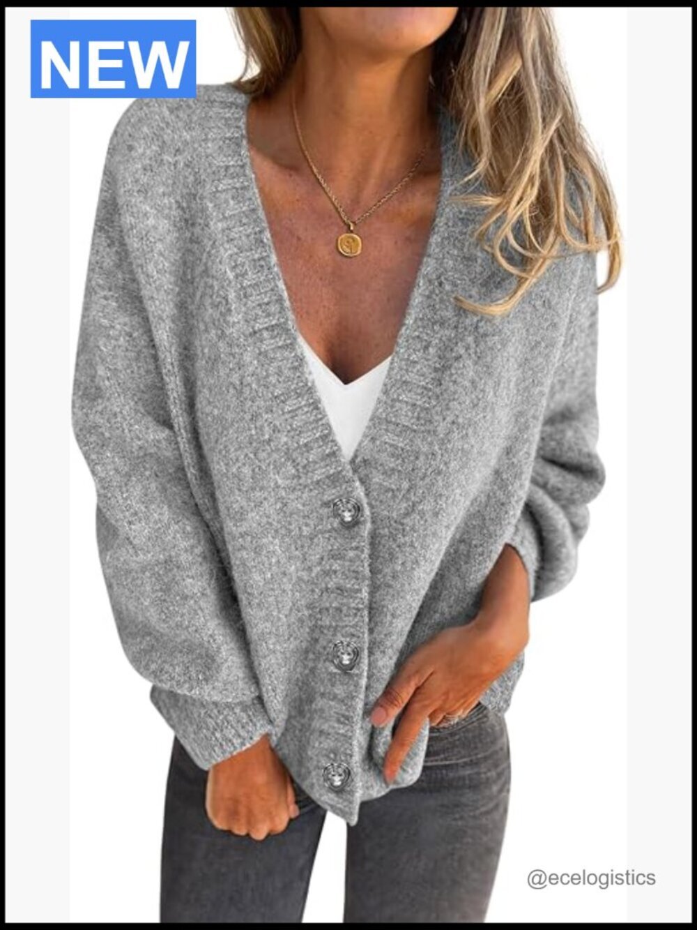 Chunky V-Neck Button Down Oversized Knit Cardigan